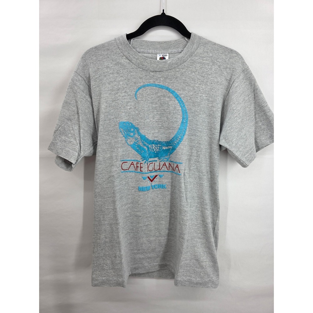 Vintage Cafe Iguana New York T Shirt Fruit of the Loom Gray 90s Single Stitch M